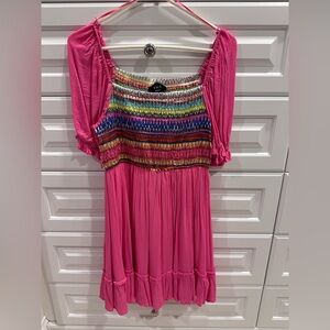 Vici Pink and Multicolor Smocked Dress